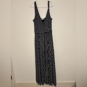 Boden Maxi Dress Sz 14 Wrap Front Striped Navy White Nautical Preppy Resortwear
